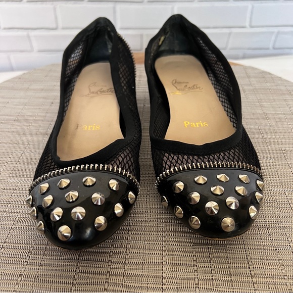 Christian Louboutin Black Patent Leather and Mesh Spike Ballet Flats Size 38 - Picture 8 of 11
